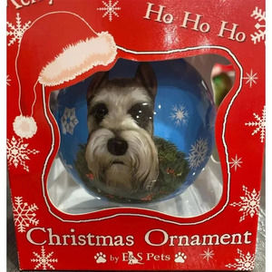 Schnauzer Dog Christmas Ornament Blue Bauble Holiday Decor Shatterproof